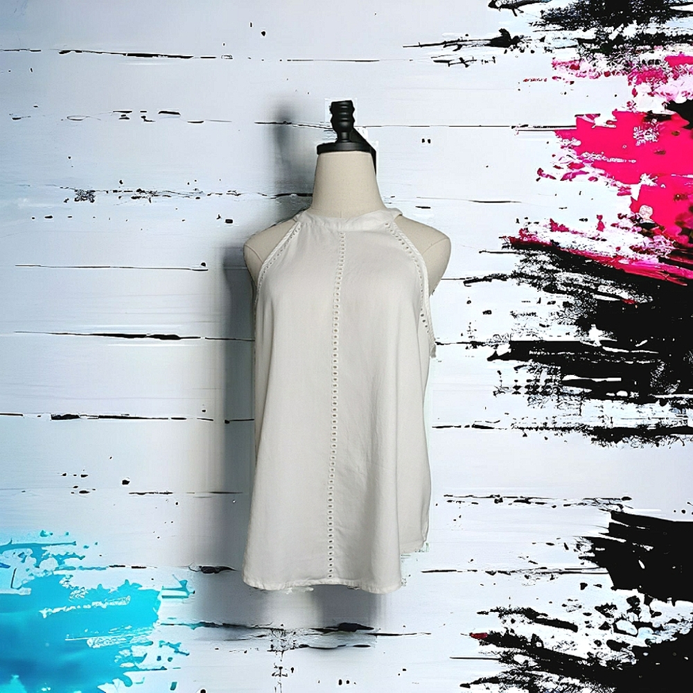 Anthropologie Cloth & Stone Halter Neck Eyelet Detail Tencell Sleeveless Top S